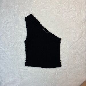 Silence + Noise Black Textured One Shoulder Top